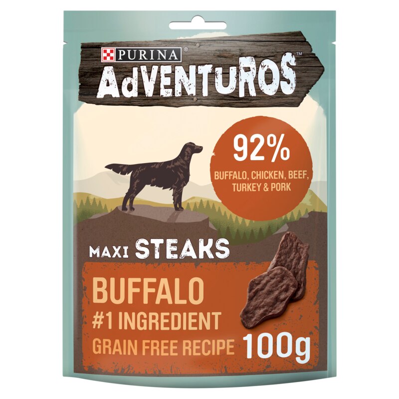 Adventuros Maxi Steaks Wild Buffalo Dog Treats - 100g
